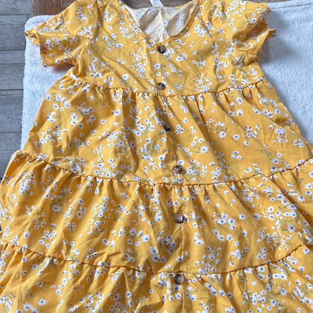 SHEIN Yellow Floral Kids Dress